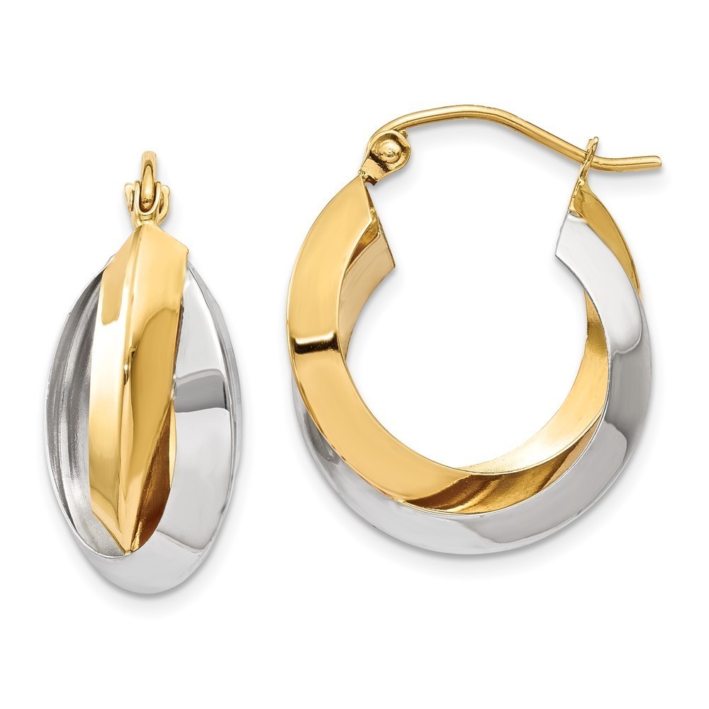 14k Two-tone Polished Knife-edge Double Hoop Earrings 18.45 L x 7.23 mm W